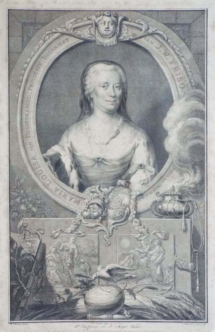Print - Maria Louisa van Hessenkassel, Prinsesse Douariere van J. W. Friso, Prins van Oranje &c &c &c - Houbraken